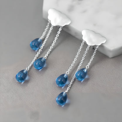 Cloud Raindrop Dangle Earrings Sterling Silver Crystal Women