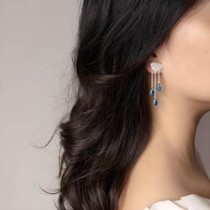 Cloud Raindrop Dangle Earrings Sterling Silver Crystal Women