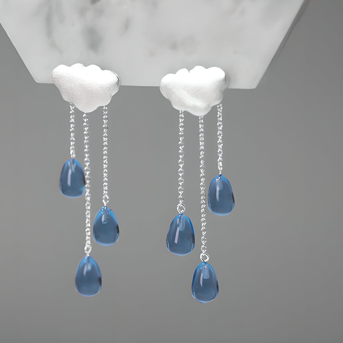 Cloud Raindrop Dangle Earrings Sterling Silver Crystal Women