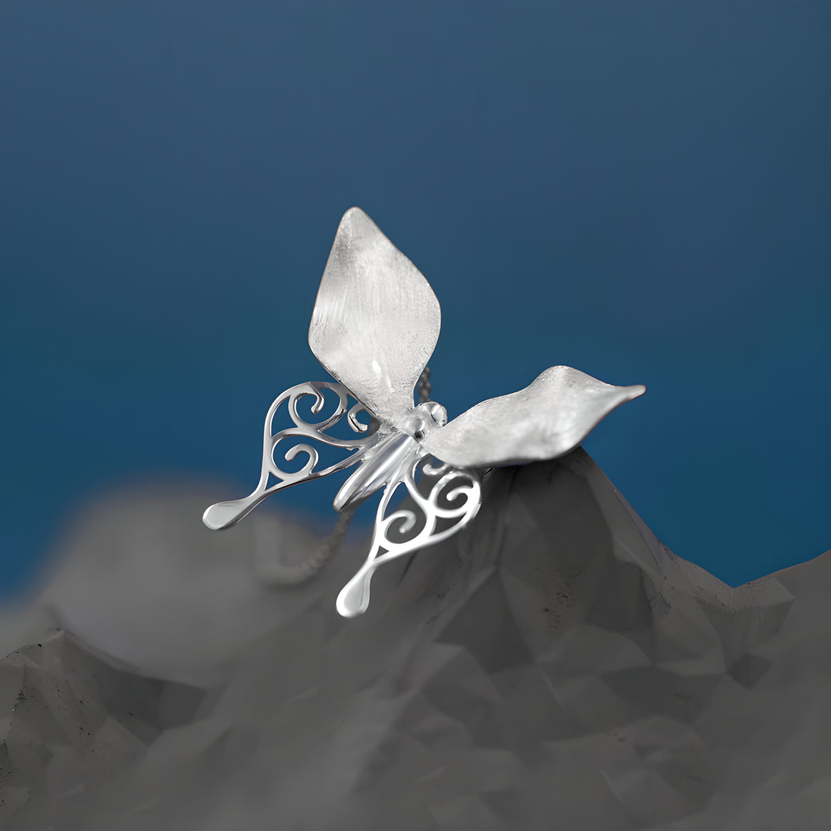 Butterfly Openwork Sterling Silver Necklace Pendant Literary Vintage French Style