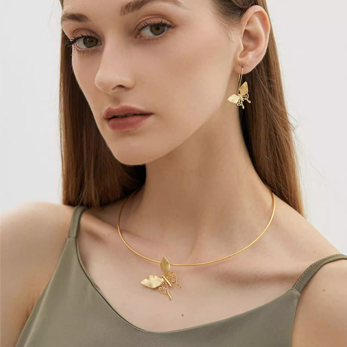 Butterfly Openwork Sterling Silver Necklace Pendant Literary Vintage French Style