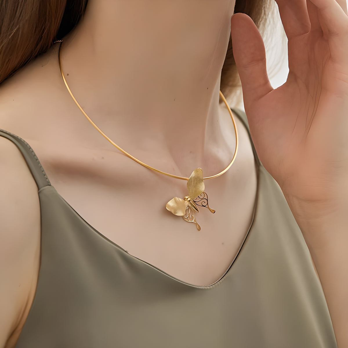 Butterfly Openwork Sterling Silver Necklace Pendant Literary Vintage French Style