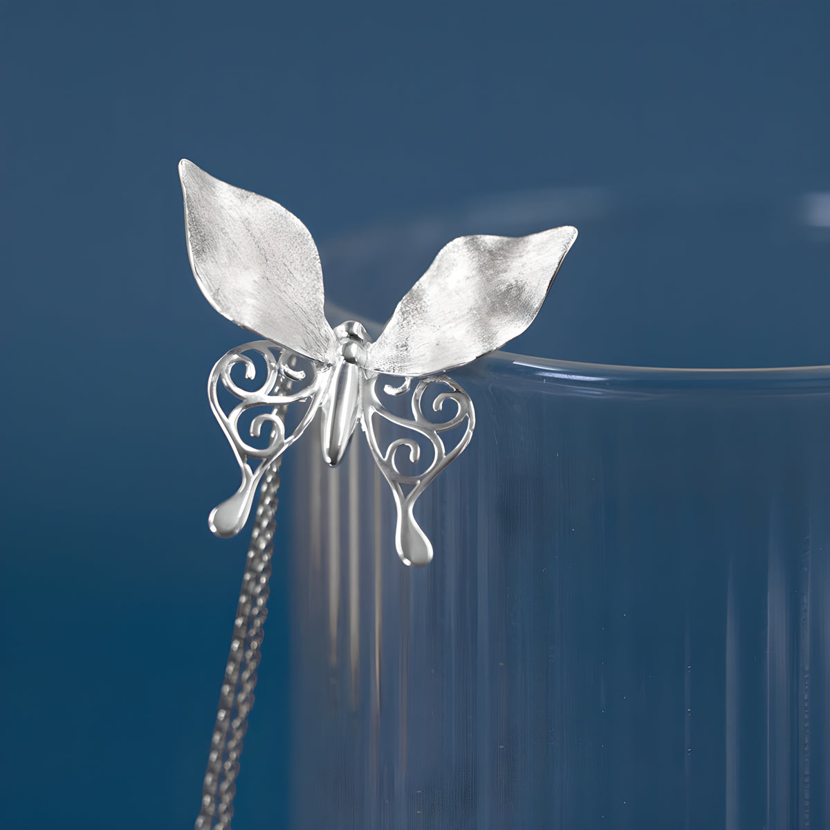 Butterfly Openwork Sterling Silver Necklace Pendant Literary Vintage French Style