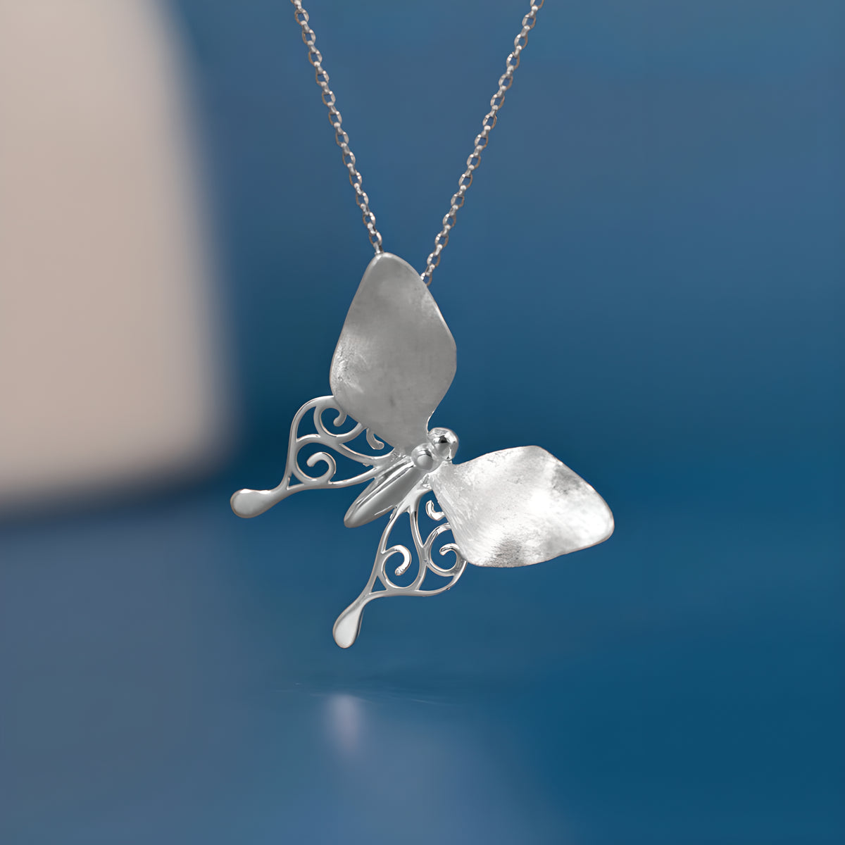 Butterfly Openwork Sterling Silver Necklace Pendant Literary Vintage French Style