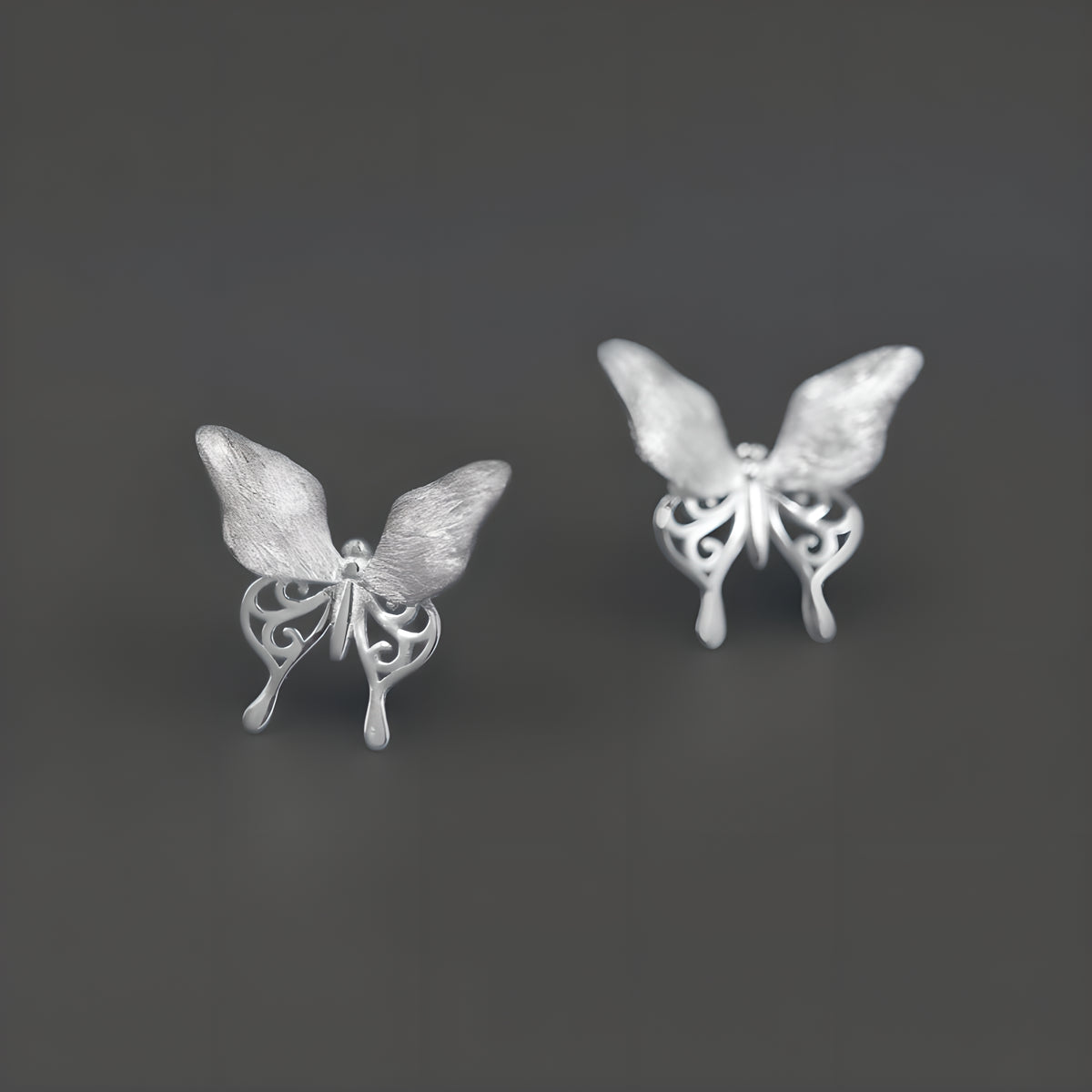 Butterfly Stud Earrings 925 Sterling Silver French Elegant Hollow Design