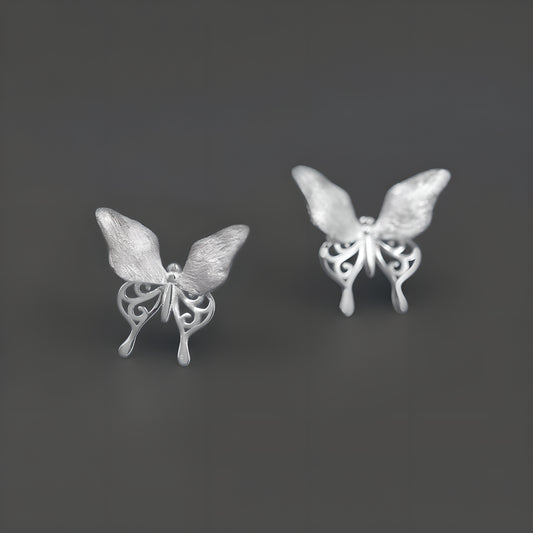 Butterfly Stud Earrings 925 Sterling Silver French Elegant Hollow Design