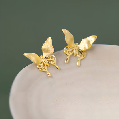 Butterfly Stud Earrings 925 Sterling Silver French Elegant Hollow Design