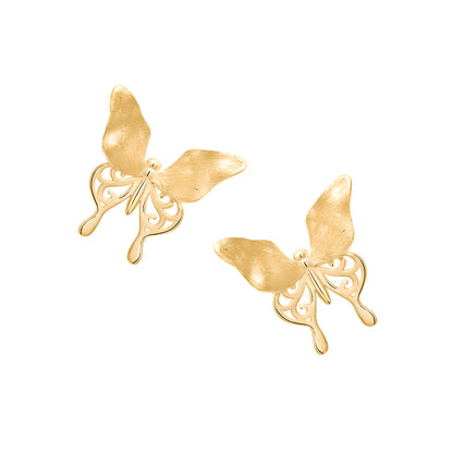 Butterfly Stud Earrings 925 Sterling Silver French Elegant Hollow Design