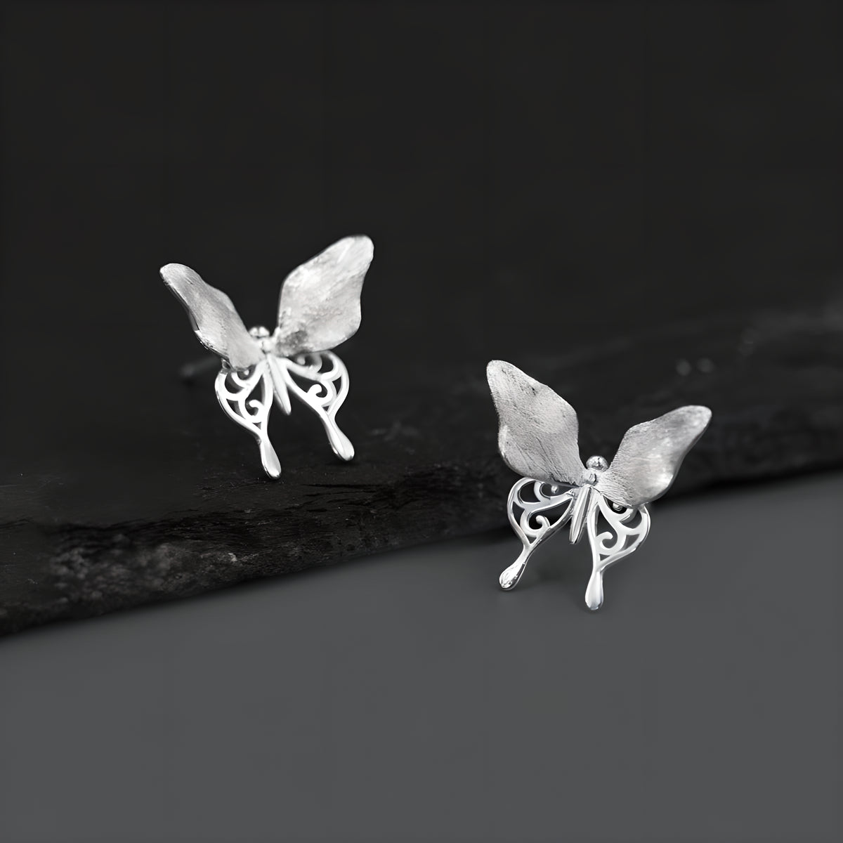 Butterfly Stud Earrings 925 Sterling Silver French Elegant Hollow Design