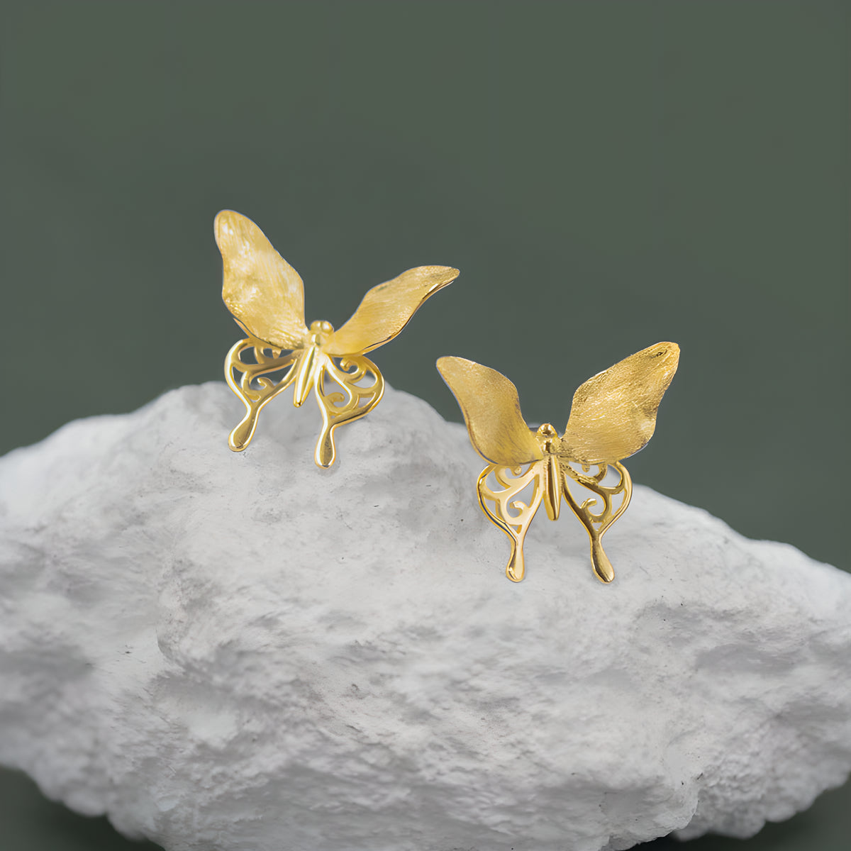 Butterfly Stud Earrings 925 Sterling Silver French Elegant Hollow Design