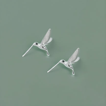 Hummingbird Bird Stud Earrings S925 Sterling Silver Minimalist Elegant