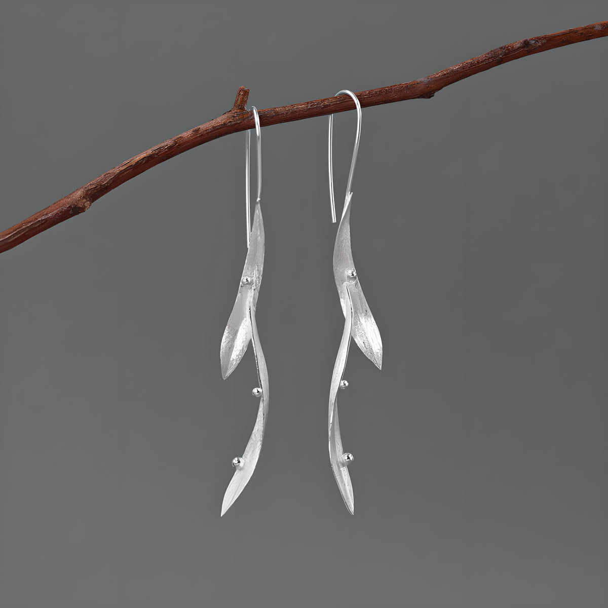 Abstract Leaf Earrings 925 Sterling Silver Artistic Nature Inspired Women's Jewelry