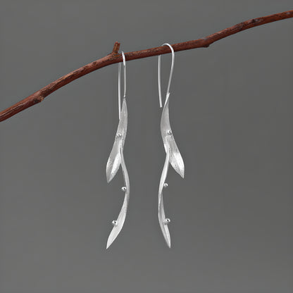 Abstract Leaf Earrings 925 Sterling Silver Artistic Nature Inspired Women's Jewelry