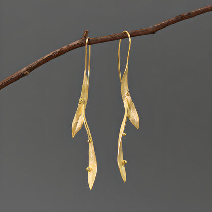 Abstract Leaf Earrings 925 Sterling Silver Artistic Nature Inspired Women's Jewelry