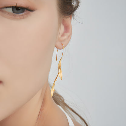 Abstract Leaf Earrings 925 Sterling Silver Artistic Nature Inspired Women's Jewelry