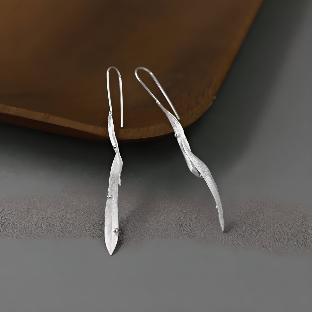 Abstract Leaf Earrings 925 Sterling Silver Artistic Nature Inspired Women's Jewelry