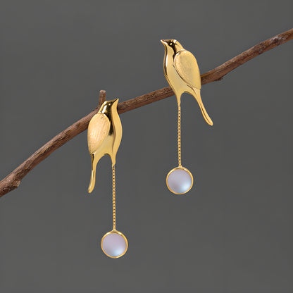 Night Bird Glass Bead Earrings 925 Sterling Silver