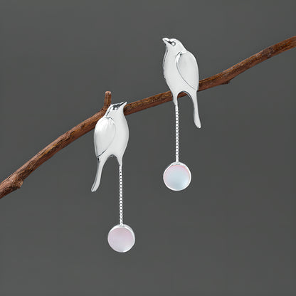 Night Bird Glass Bead Earrings 925 Sterling Silver