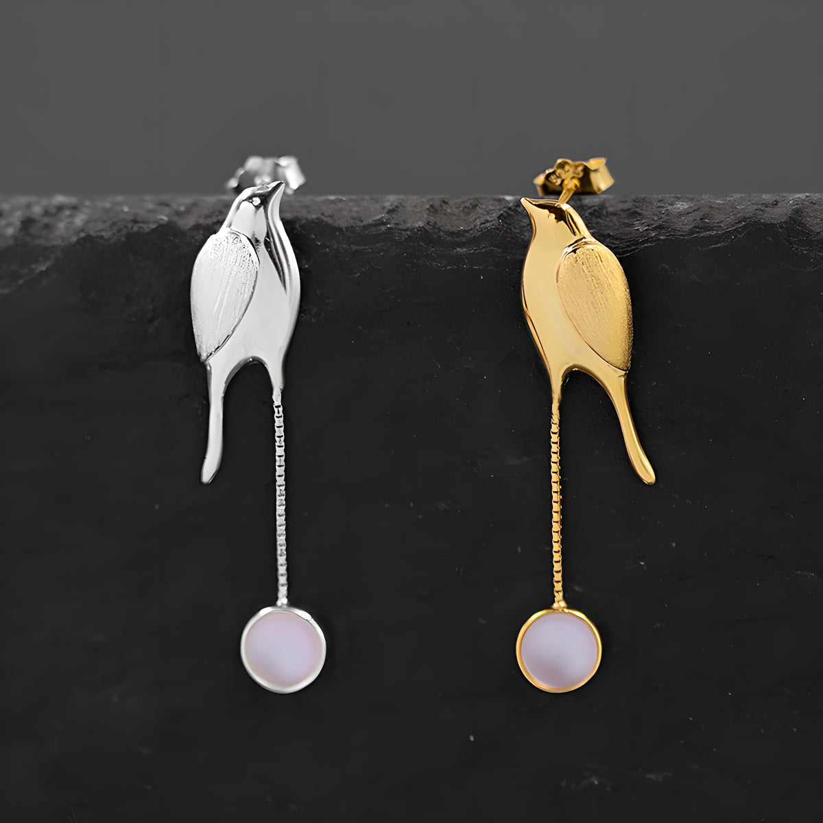 Night Bird Glass Bead Earrings 925 Sterling Silver