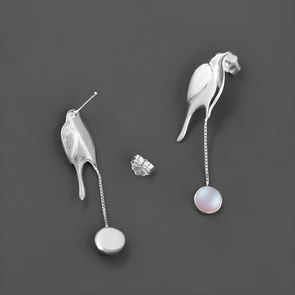 Night Bird Glass Bead Earrings 925 Sterling Silver