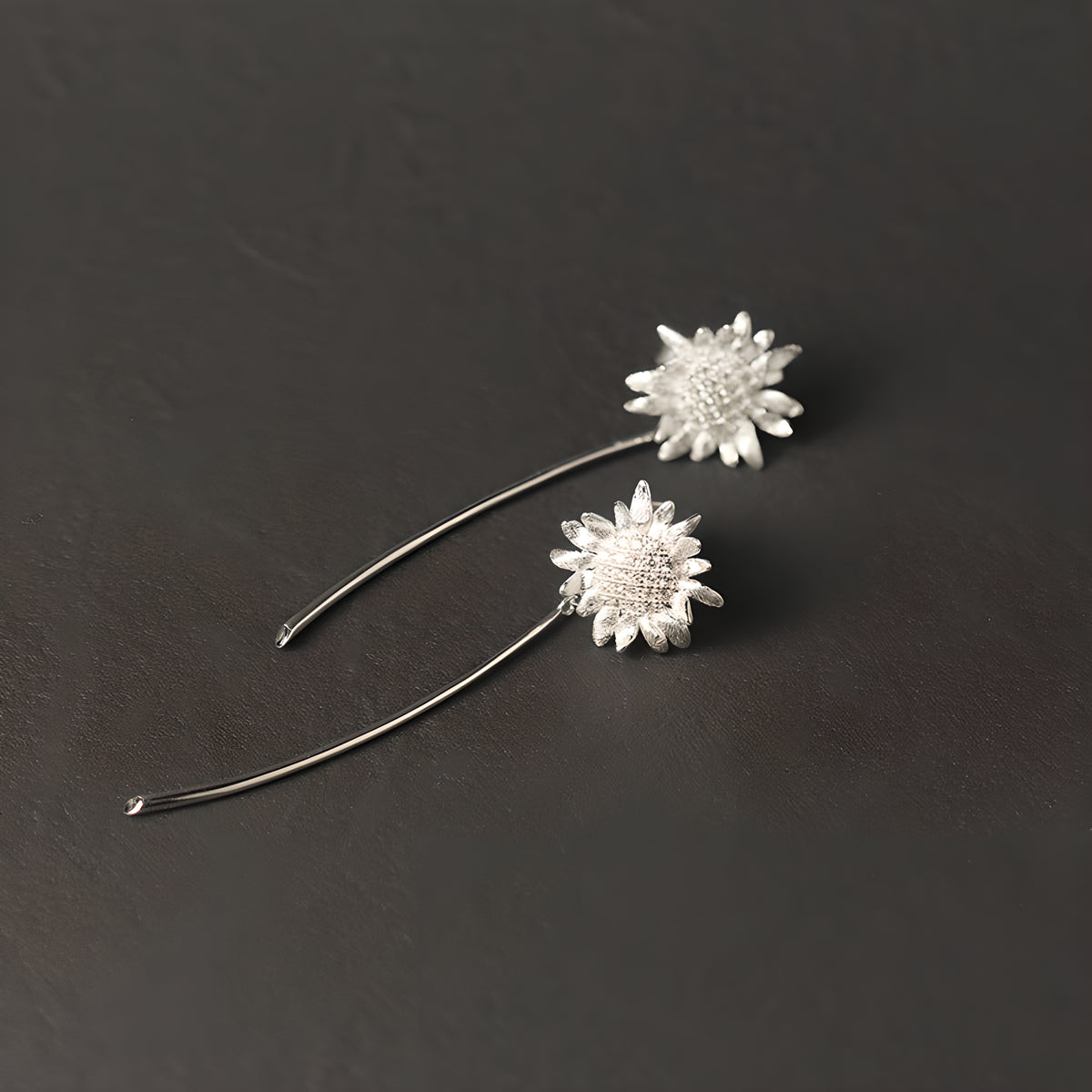 925 Sterling Silver Sunflower Tassel Flower Earrings