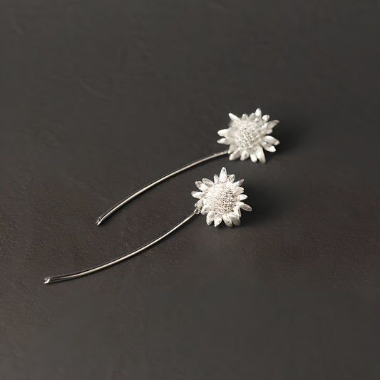 925 Sterling Silver Sunflower Tassel Flower Earrings