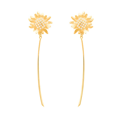 925 Sterling Silver Sunflower Tassel Flower Earrings