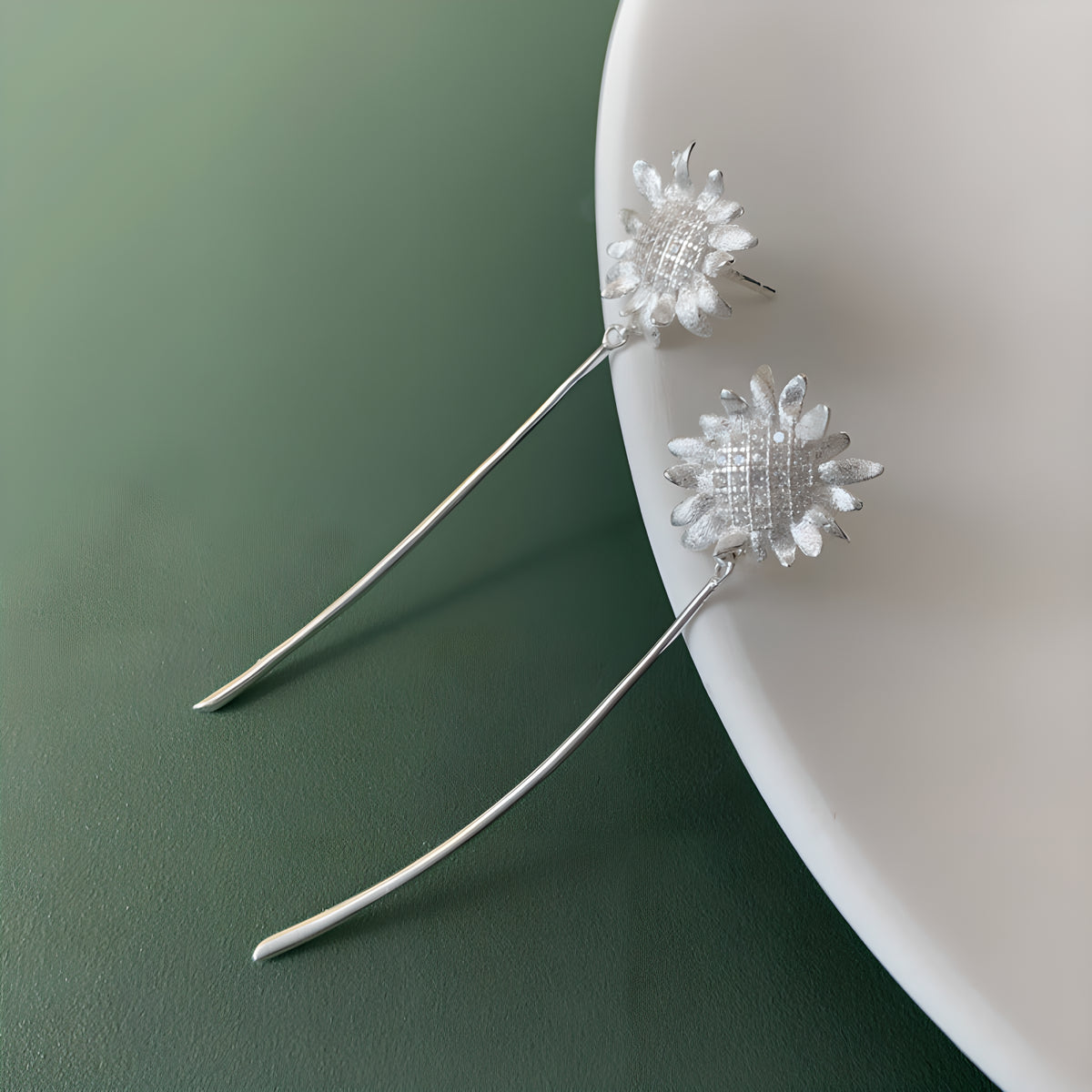 925 Sterling Silver Sunflower Tassel Flower Earrings