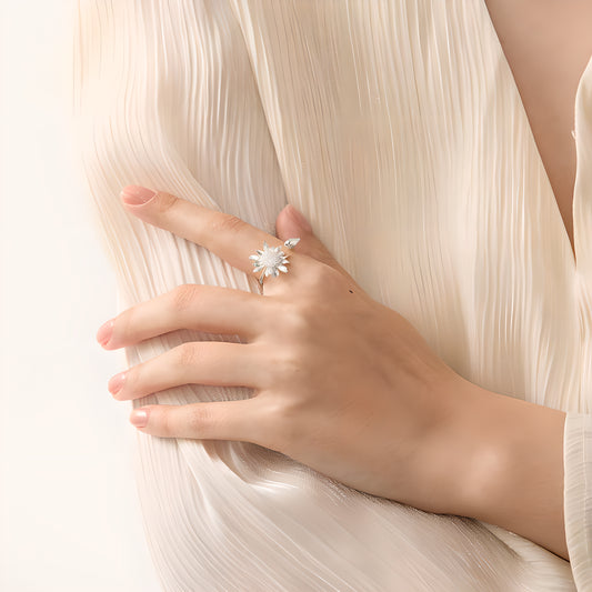 Sunflower Bird Adjustable Sterling Silver Ring