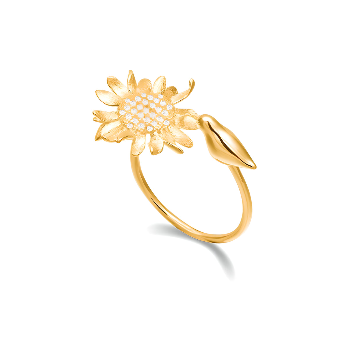 Sunflower Bird Adjustable Sterling Silver Ring