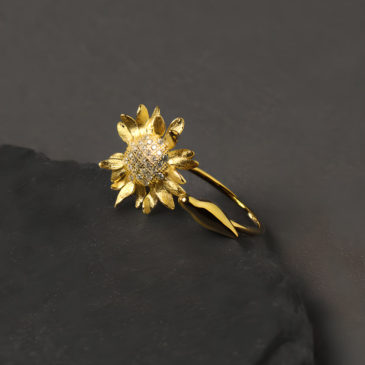 Sunflower Bird Adjustable Sterling Silver Ring