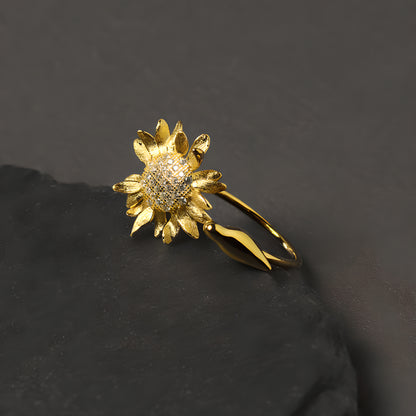 Sunflower Bird Adjustable Sterling Silver Ring