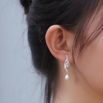 925 Sterling Silver Greek Acanthus Pattern French Drop Earrings with Pearls