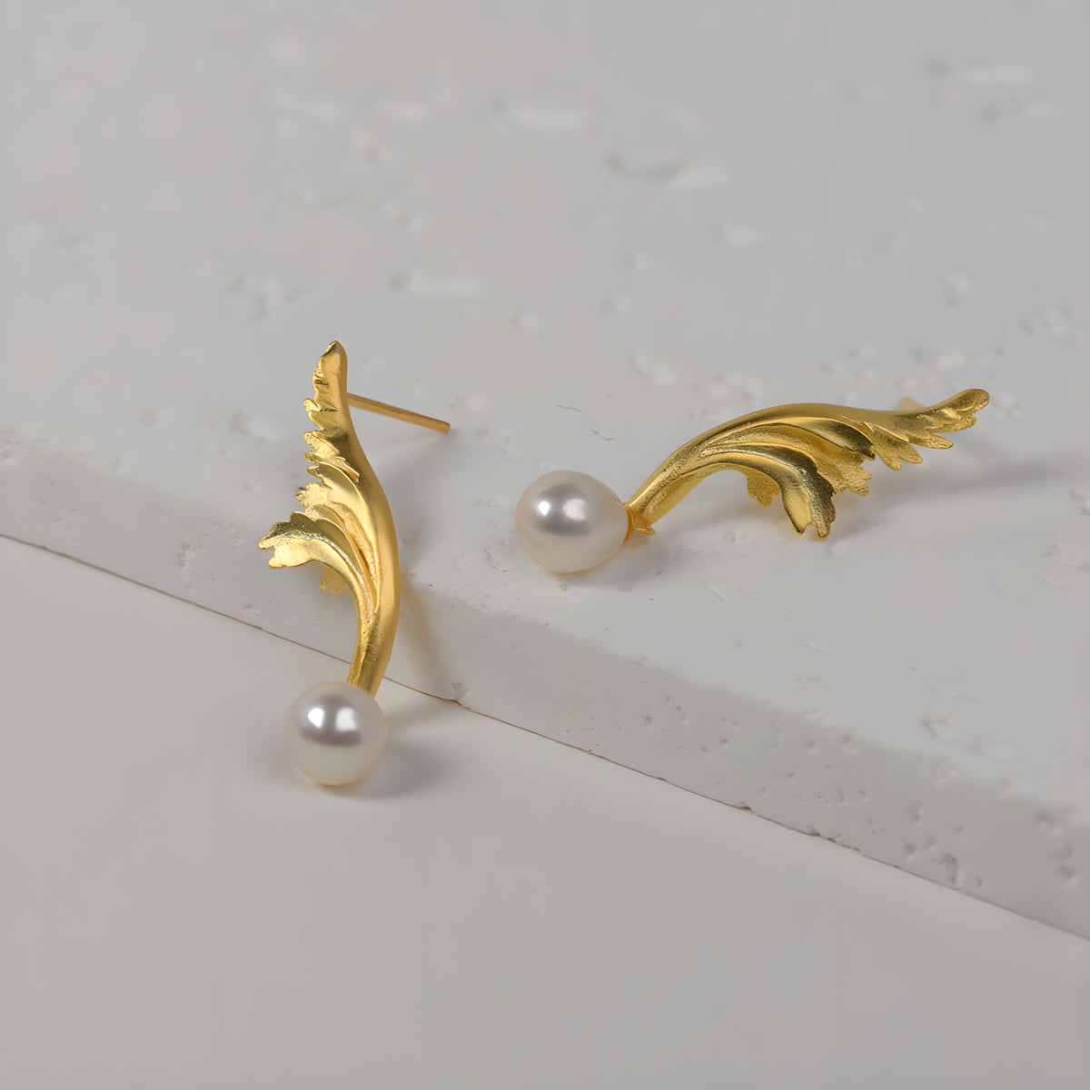 925 Sterling Silver Greek Acanthus Pattern French Drop Earrings with Pearls