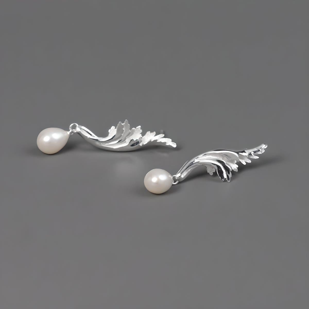 925 Sterling Silver Greek Acanthus Pattern French Drop Earrings with Pearls