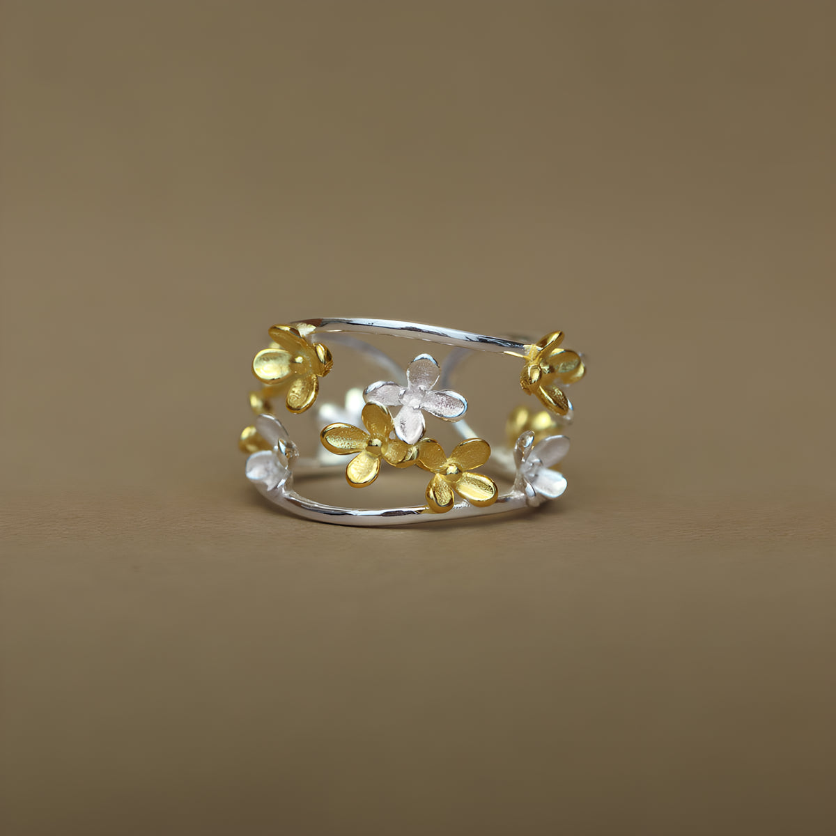 Osmanthus Flower Adjustable Sterling Silver Ring Chinese Style Literary Design