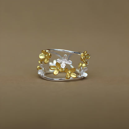 Osmanthus Flower Adjustable Sterling Silver Ring Chinese Style Literary Design