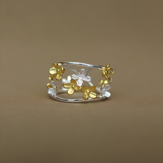 Osmanthus Flower Adjustable Sterling Silver Ring Chinese Style Literary Design