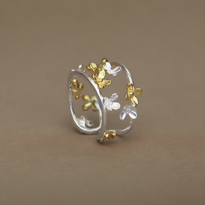 Osmanthus Flower Adjustable Sterling Silver Ring Chinese Style Literary Design