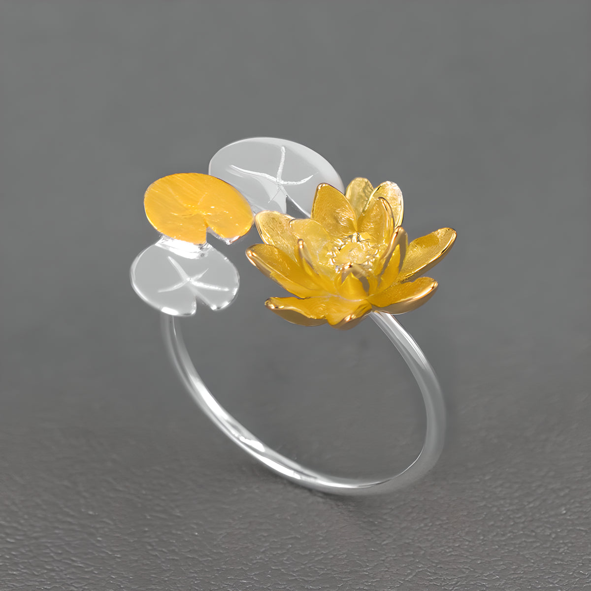 Monet's Water Lily Open Adjustable Ring 925 Sterling Silver Lotus Flower Art Jewelry
