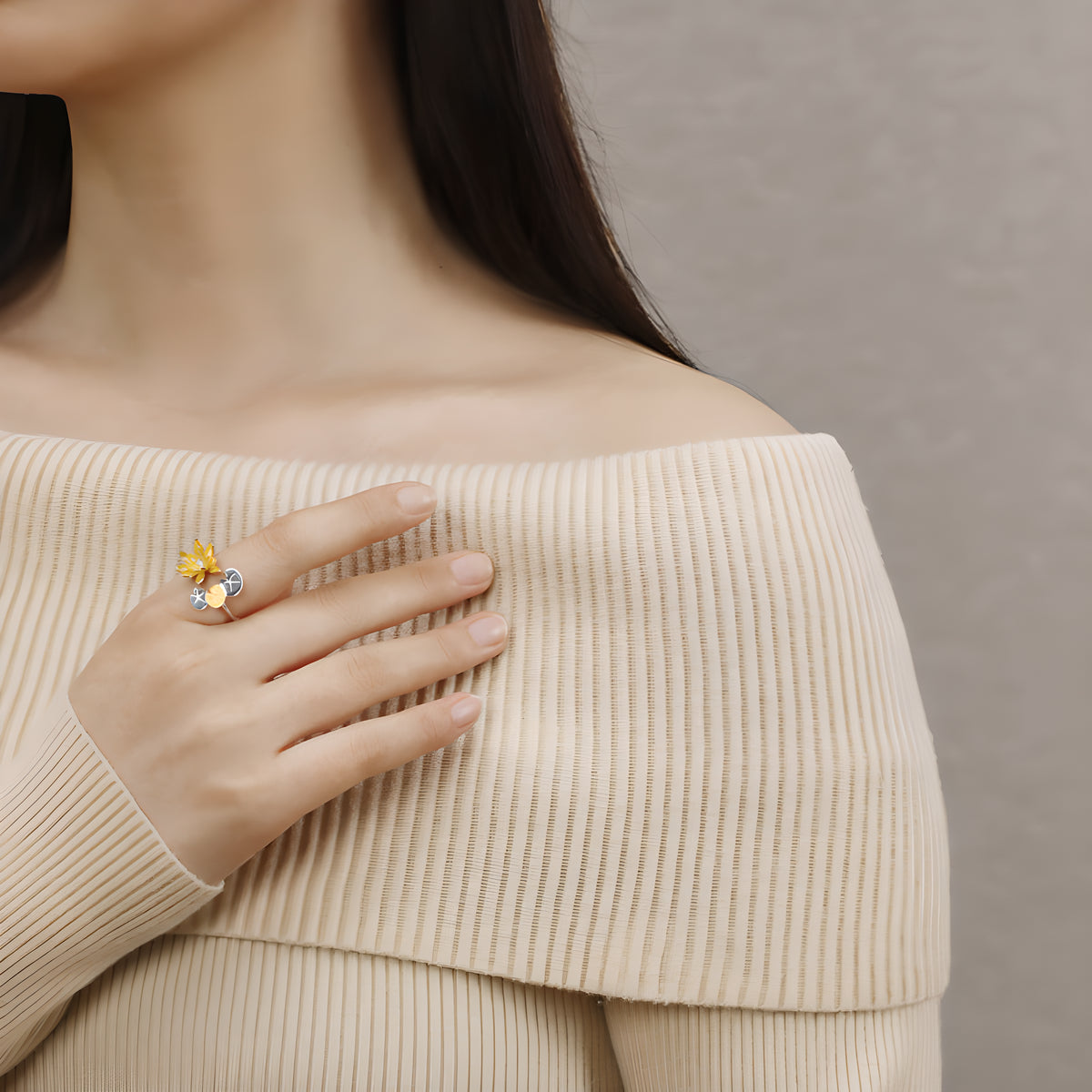 Monet's Water Lily Open Adjustable Ring 925 Sterling Silver Lotus Flower Art Jewelry