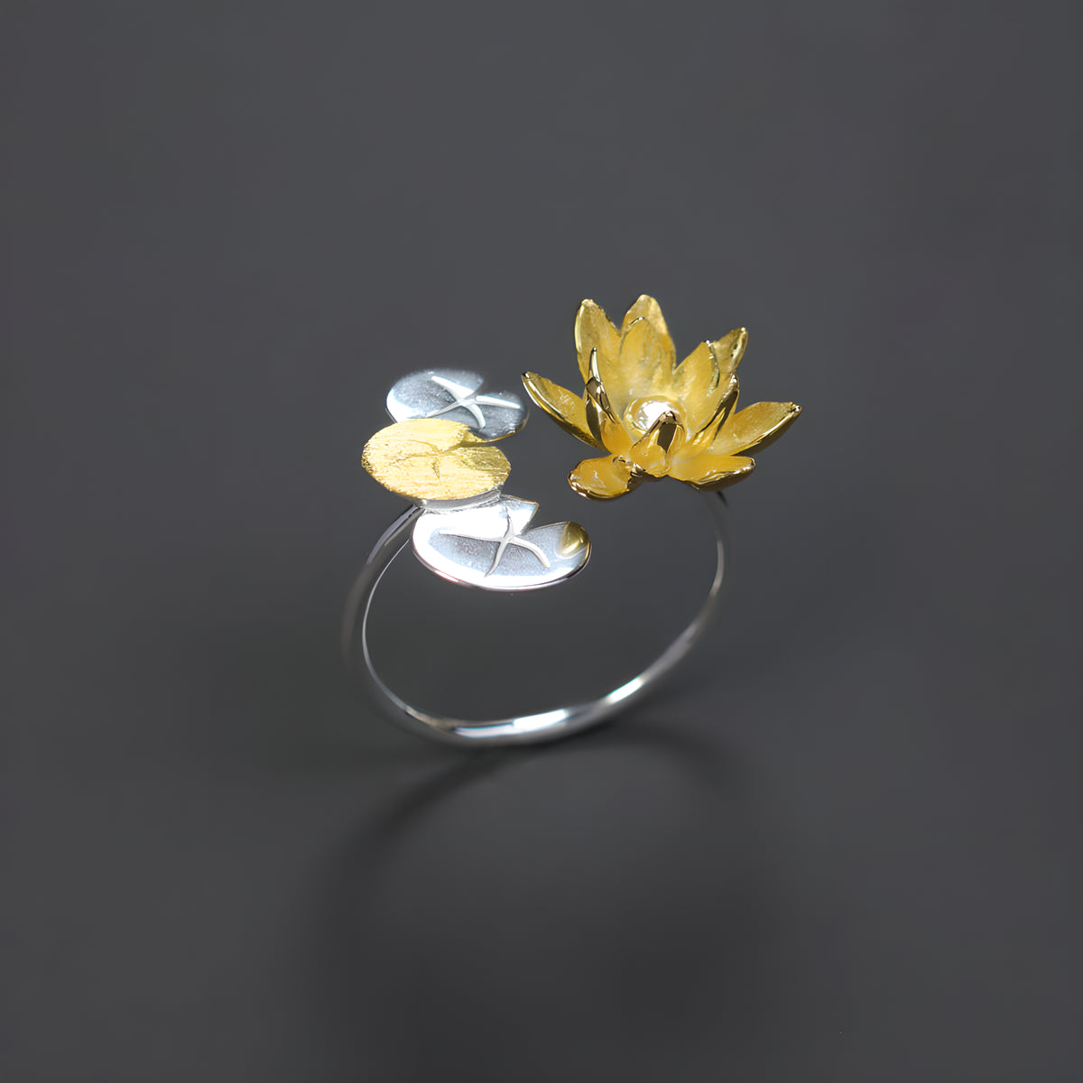 Monet's Water Lily Open Adjustable Ring 925 Sterling Silver Lotus Flower Art Jewelry