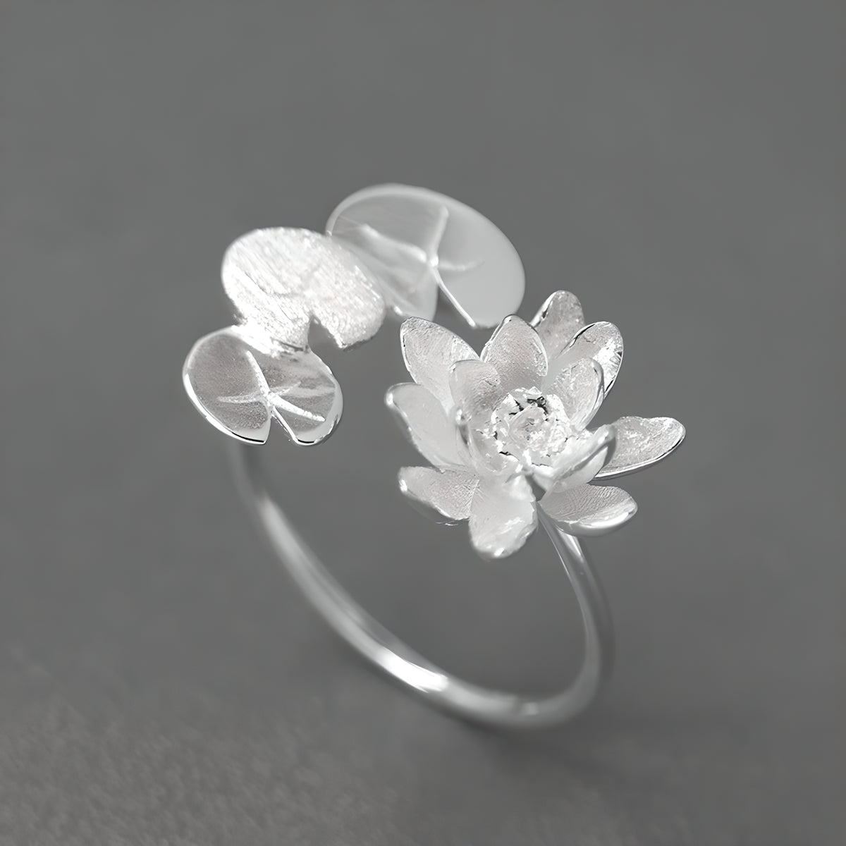 Monet's Water Lily Open Adjustable Ring 925 Sterling Silver Lotus Flower Art Jewelry