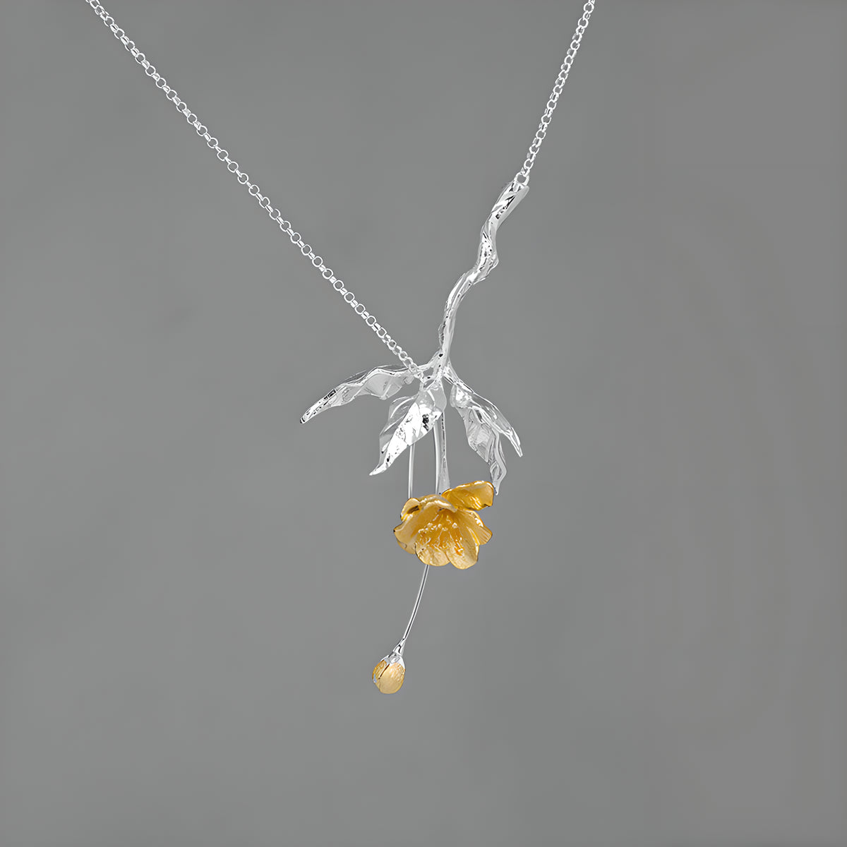 Vintage Chinese Style Begonia Flower Necklace S925 Sterling Silver Artistic Design