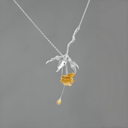 Vintage Chinese Style Begonia Flower Necklace S925 Sterling Silver Artistic Design