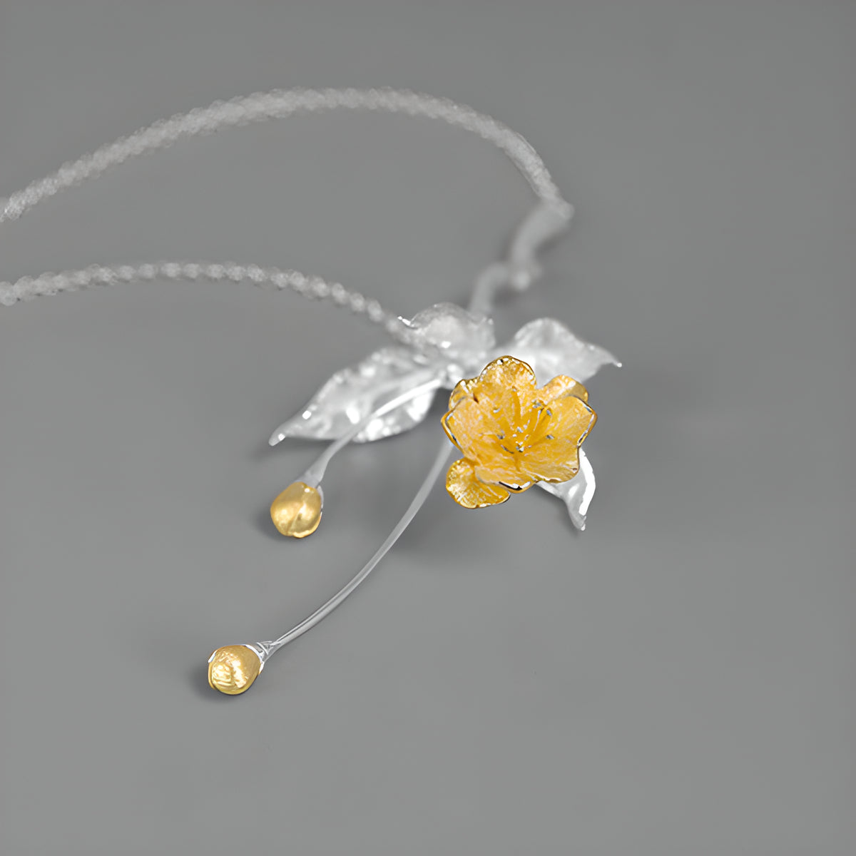 Vintage Chinese Style Begonia Flower Necklace S925 Sterling Silver Artistic Design