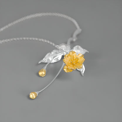 Vintage Chinese Style Begonia Flower Necklace S925 Sterling Silver Artistic Design