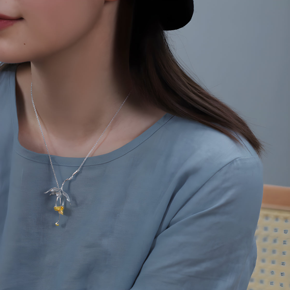 Vintage Chinese Style Begonia Flower Necklace S925 Sterling Silver Artistic Design