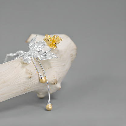 Vintage Chinese Style Begonia Flower Necklace S925 Sterling Silver Artistic Design