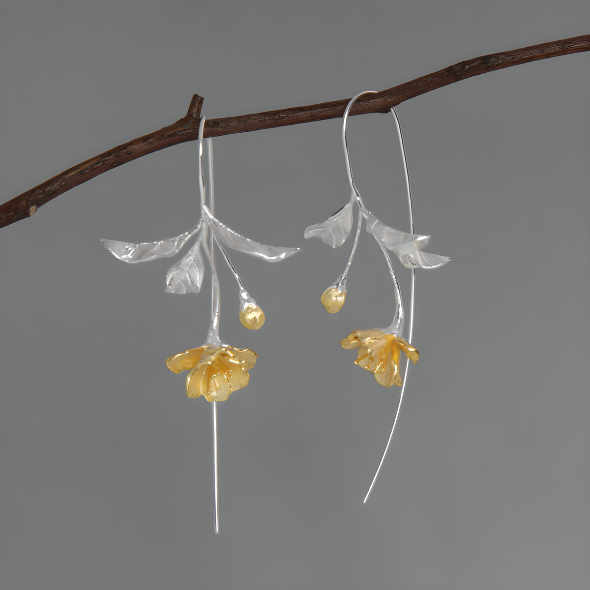 Crabapple Flower Dangle Earrings S925 Sterling Silver Artistic Literary Style